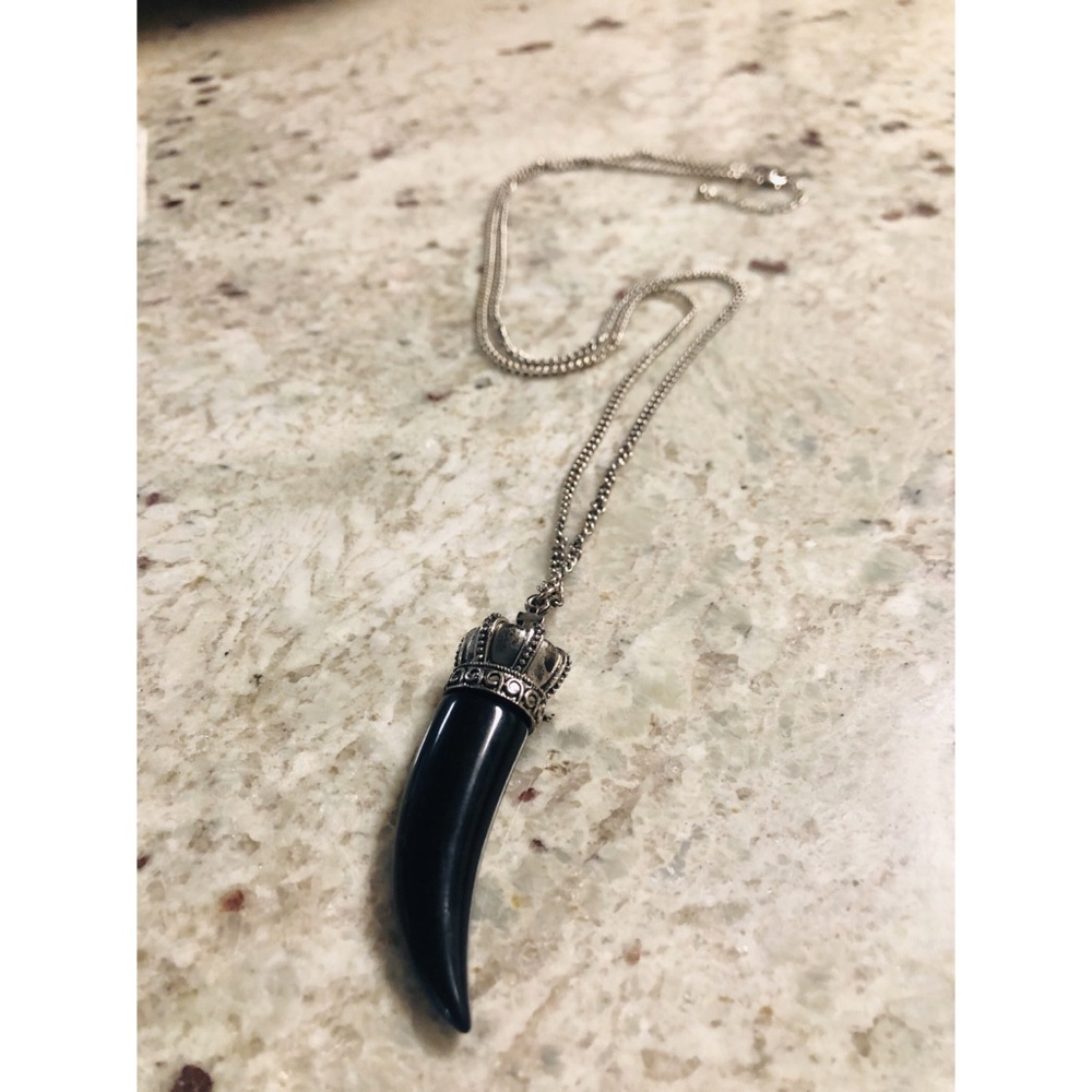 Long Black and Silver Tooth Necklace